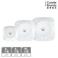 【CorelleBrands 康寧餐具】紫梅3件式方形餐盤組(C09)