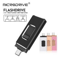 4 in 1 OTG Usb-C flash drive memory stick pen for Lightning for iPhone / type C / Micro-USB USB3.0 Pendrive 64GB / 128GB /256GB