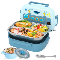Ocean World Themed Lunch Box Set Of Three 18/8 Stainless Steel And BPA Free Toddler Bento Box With 3 Compartment container