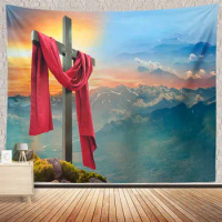 Jesus Cross Easter Tapestry He is Risen Christ Crucifixion Faith God Gospel Decor Wall Hangings Tapestry Large Tapestry