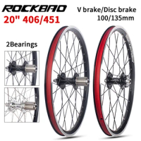 ROCKBAO Folding Bike Wheels 406/451 20 Inch Disc/V Brake Wheelset 2Bearings 100/135mm Wheel Set BMX Bicycle Wheel Set