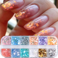 Holographic Opal Flakes For Nails Glitter Translucent Aurora Paillettes Pigment Gold Leaf Shiny Sparkle Sequins Decoration NTOBW