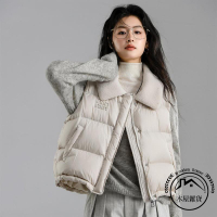 MIUMIU同款 2024秋冬季新款女士時尚百搭羽絨棉馬甲背心羊羔領馬夾坎肩短版外套流行女裝【木屋雜貨】