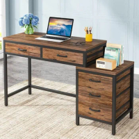Tribesigns Computer Desk with 5 Drawers, Home Office Desks with Reversible Drawer Cabinet Printer Stand for Small Spaces