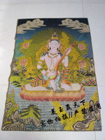 西藏尼泊爾佛像唐 金絲織錦布畫 琵琶觀音畫像 妙音天女聲音佛母