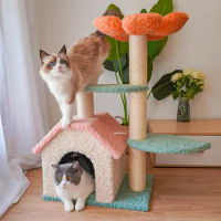 Sisal Rope Post Cat Climbing Frame Pet Supplies Cat House Multi-layer Grab Board Solid Wood High-rise Cat Tree With Platform
