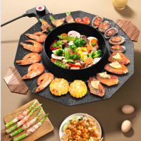 Double Electric Hot Pot Plate Steamed Bbq Functional Chinese Hot Pot Food Dishes Non-stick Kitchen Fondue Chinoise Cookware