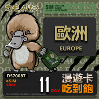 【鴨嘴獸 旅遊網卡】歐洲eSIM 漫遊卡 11日吃到飽 歐洲上網卡(歐洲地區 免插卡 eSIM卡)