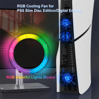 Cooling Fan with RGB LED Light Efficient Cooling System Game Console RGB Cooling Fan for PS5 Slim Disc and Digital Editio
