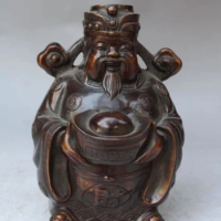 RHS0095 6" Marked Chinese Fengshui Copper Stand Mammon God Wealth Yuanbao Buddha Statue