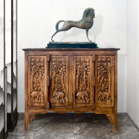4 Pintu Vintage Antik Ukiran Gajah Kayu Jati Kabinet Kabinet Sisi Katil Almari Pakaian Kabinet Penyi