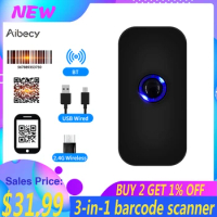 9PCS Aibecy Handheld 3-in-1 Barcode Scanner 1D/2D/QR Bar Code Reader Support BT 2.4G Wireless USB Wired Connection