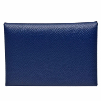 【Hermes 愛馬仕】經典calvi duo EPSON牛皮折疊暗釦名片/零錢包(深藍H083035CK-NAVY)