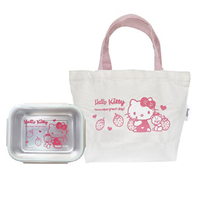 小禮堂 Hello Kitty 不鏽鋼保鮮盒附手提袋 1300ml  (米草莓款) 4710243-596883