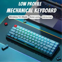 ECHOME 68key Ultra Slim Mechanical Keyboard Low Profile Switch Wireless Tri-mode RGB Metal Office Gaming Keyboard for PC Laptop