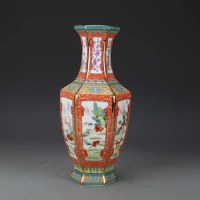 Orange Retro Enamel Vase Horse Pattern Antique Chinese 19Th Porcelain Vase Ceramic Vase for Home Decor Flower Bottle