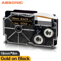 High Adhesive Gold on Black Label Tape 18mm Replace Casio Label Printer Ribbon XR-18BKG for Label Maker KL-G2 KL-120 KL-P1000