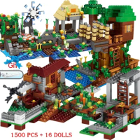 Hot Toys 2024 NEW Compatible My World Building Village City Tree House Waterfall Warhorse Bricks Toys For Children Gifts