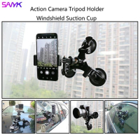 SANYK Action Camera Tripod Holder Mount Car Windshield Suction Cup With 1/4 Threaded &amp; Gimbal For Phone Dji Osmo Action Gopro