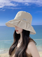 2023新款漁夫帽女遮臉防曬帽子夏季海邊黑膠防紫外線遮陽太陽帽子
