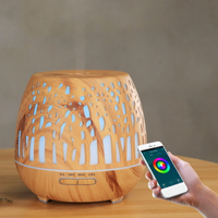 wifi智能涂鴉 400ml木紋樹林香薰機鏤空加濕器 支持多重系統連接