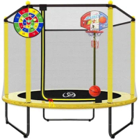 60" Trampoline for Kids, 5ft Mini Toddler Indoor &amp; Outdoor Trampoline with Net, Basketball Hoop &amp; Dart Board, Birthday
