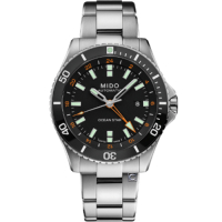 MIDO 美度 官方授權 Ocean Star 海洋之星 GMT雙時區 200米潛水機械錶M0266291105101-黑/44mm