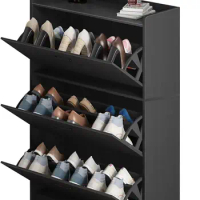 FRIZIONE 18 Pair Shoe Storage Cabinet with 3 Flip Drawers, Hidden Shoe Rack Organizer for Entryway, Tall Shoe Rack Shelf for Fro