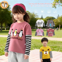 Ootd Outfit Sleepwear 0-6Years Kids Long-sleeved Boys Girls Tops Round Neck T-Shirts 80-120cm Kids L