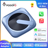 Podofo Wireless CarPlay Adapter Android Auto Ai Streaming iPTV Box For Car Multimedia For Tesla Model AI Voice Control AirPlay