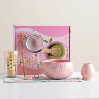 Embossed Matcha Bowl Set with Bamboo Whisk, Matcha Milk Tea Bowl, Tea Accessories with Spout