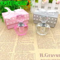 50PCS Pink/Silver Crystal Perfume Bottle in Gift Box Wedding Favors Heart Crystal Scent-Bottle Bridal Shower Party Giveaways