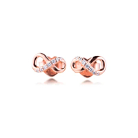 Rose Sparkling Infinity Stud Earrings for Women 925 Sterling Silver Clear CZ Earring Wedding Original Jewelry Ear Brincos