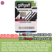 UK Giffgaff Sim Card，Unlimited Calls，In United Kingdom 28 Days 25/30/80 GB，In Europe 14 Days 5GB，UK Unlimited Prepaid Sim Card