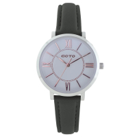 【GOTO】浪漫小資女精品時尚手錶-白x黑皮(GL0054L-23-241)