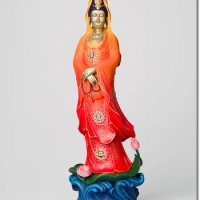 21.6in Chinese Art Deco Pure Brass Kwan-yin Guanyin Bodhisattva Buddha sculpture Decoration Home Furnishings Gift Statue