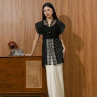 [TIDAK SATU SET] Yuha Outer Brukat Vest Kondangan Outer Organza byvitafa.id - Black G (Yuha)