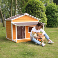 Solid Wood Dog Houses Outdoor Rainproof Pet Kennels Four Seasons Universal Dog House Large Dog Kennel Modern Wooden Dog Cage