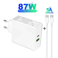USB-C PD 87W Power Adapter,1Port PD87W/65W Wall Charger Laptop Adapter for MacBook IPad Pro,USB A 2.4A for Samsung IPhone Huawei
