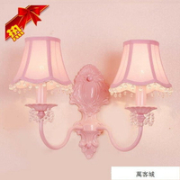 美式簡約兒童房牆壁燈歐式少女孩公主婚房可愛粉色臥室水晶床頭燈 雙十一購物節