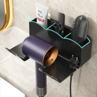 Household Wall Mounted Hair Dryer Holder For Dyson Bathroom Shelf without Drilling Plastic Hair dryer stand Bathroom Organizer