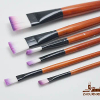 6pcs Water color brush Gouache paint brush set nylon Purple White Hair short Wooden Handle paintbrush Art Supplies Stationery