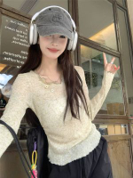 綠色v領長袖防曬t恤女夏季薄款修身顯瘦冷氣衫短款木耳邊罩衫上衣-黃綠色 S