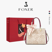 FOXER Women's Handbag Genuine Leather Crossbody Bag Chinese Style Embroidered Bag Women's Bags