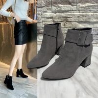 Women Vintage High Heels Ankle Boots Buckle Casual Ladies Sexy Ankle Boots Female Chelsea Boots Plus Size 35-43 Botas De Mujer