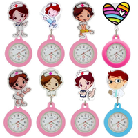 Cartoon Rainbow Love Heart Angel Nurse Doctor   Badge Reel Clips Brooches FOB Pocket Watches Hanging Gift Watch