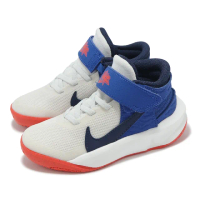 【NIKE 耐吉】籃球鞋 Team Hustle D 10 Flyease PS 中童 白 藍 中筒 運動鞋 魔鬼氈(DD7302-103)