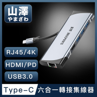 山澤 Type-C轉USB3.0/HDMI/RJ45/PD六合一4K高速HUB轉接集線器