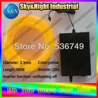 Neon el wire ((2.3mm-100M-Yellow + 220V inverter)) +Free shipping