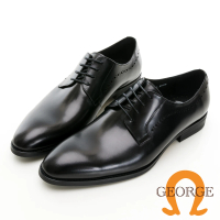 【GEORGE 喬治皮鞋】Amber系列 質感真皮素面尖頭拉絲皮鞋 -黑315017BW10